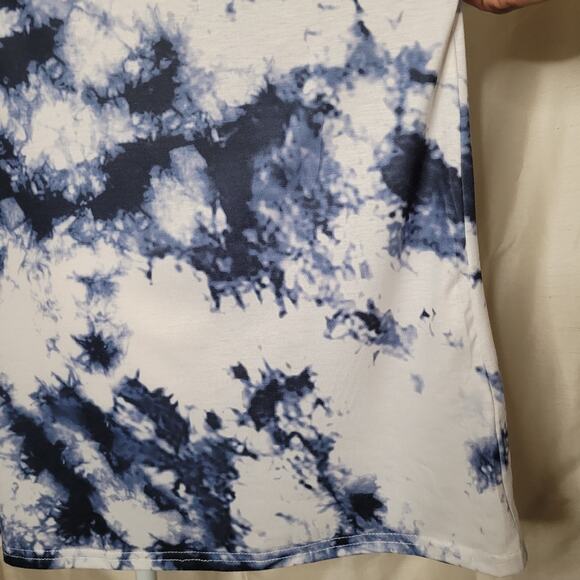 Women's 3XL Blue and White Off-the-Shoulder Short Sleeve Shirt - Picture 6 of 11